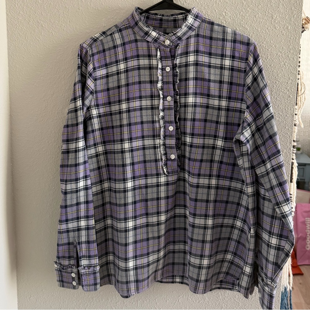 Lands' End Purple and Gray Plaid Button-Down Shirt